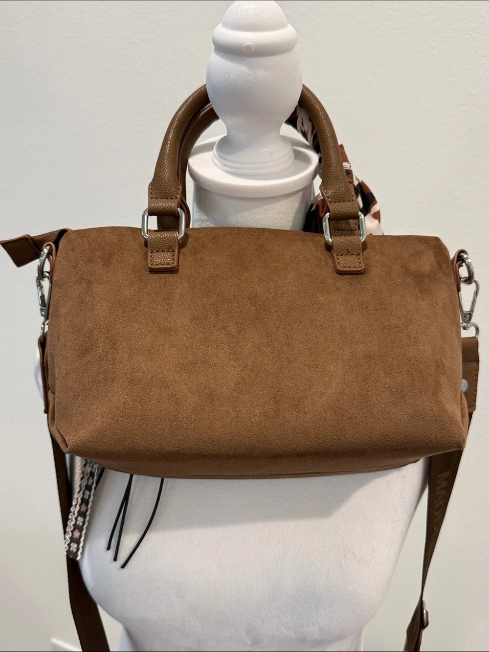 Madden NYC Slouchy Top Handle Satchel Cognac Color Faux Suede NWOT - Picture 11 of 16
